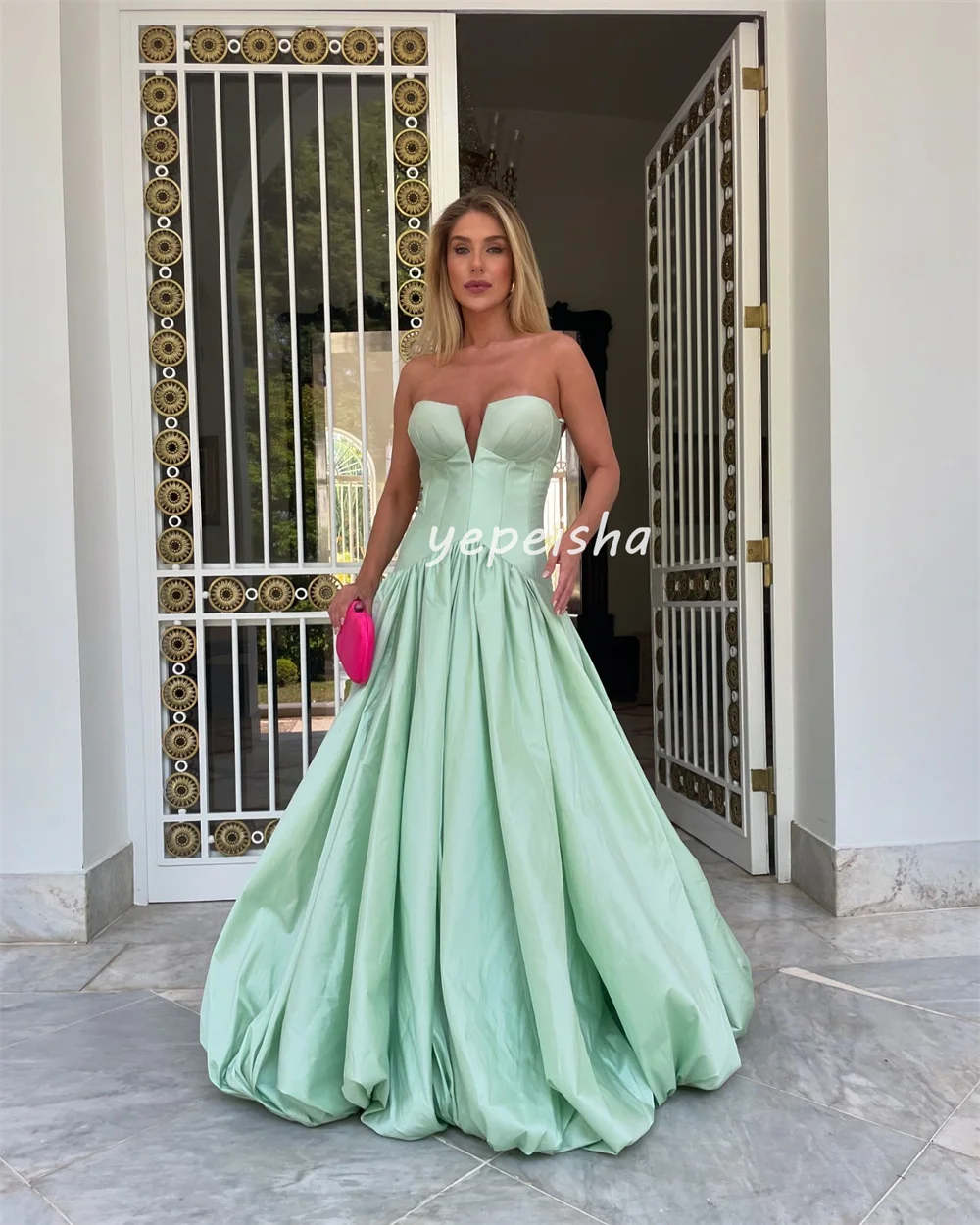 Customized Simple Pleat Ruched Draped A-line Strapless Long Dresses Bespoke Occasion Dresses Matching Modern Style High Quality