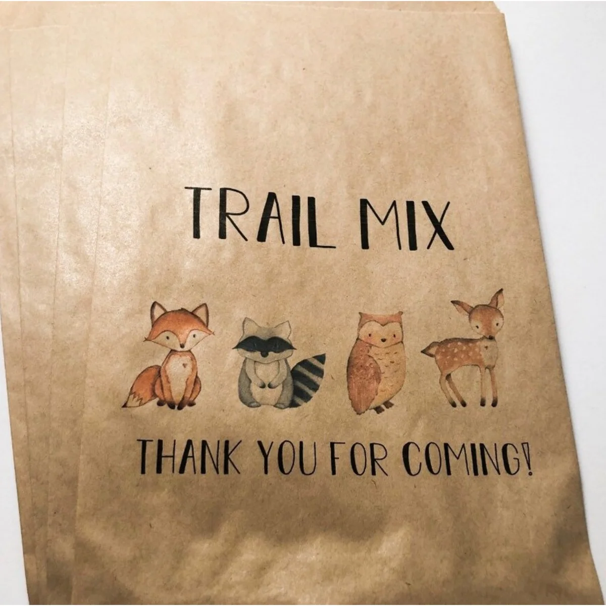 25 PCS Trail Mix Woodland Animal Baby Shower Floral Woodland Kraft Favor Bags Treat Bags, Set of 10