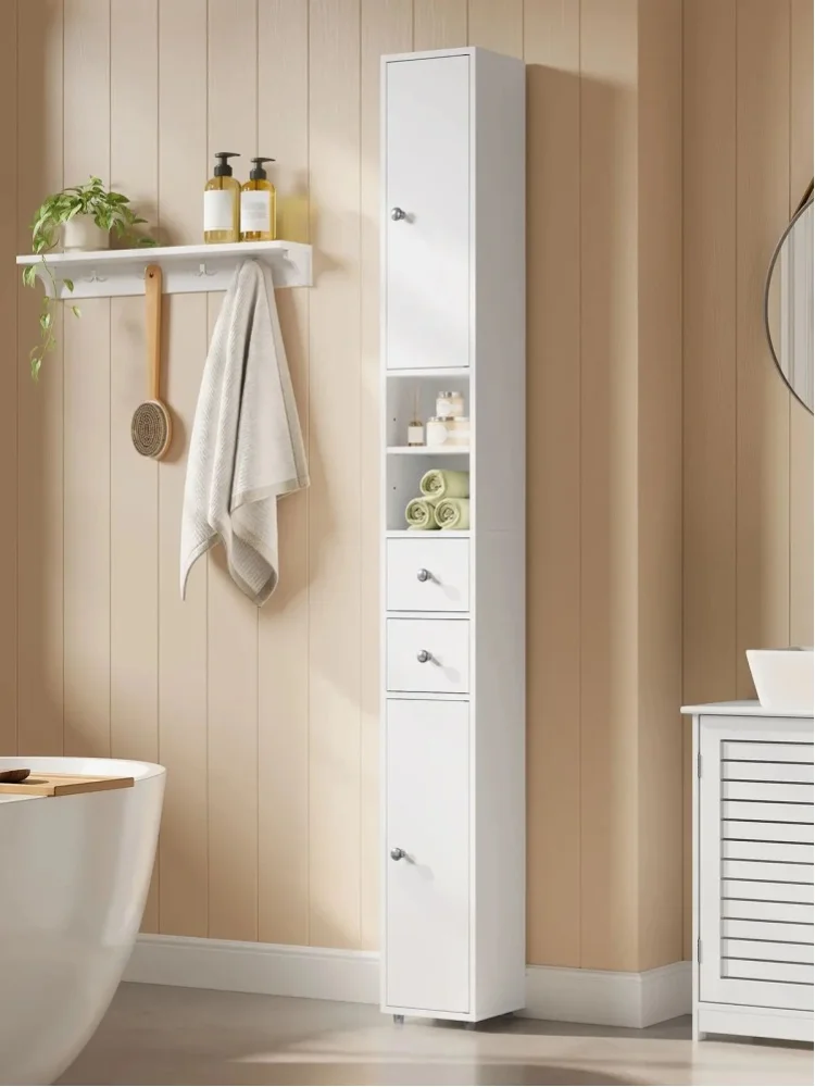 EUGAD Schmaler Hoher MDF-Badezimmerschrank 20x180x20cm Badorganizer mit Verstellbaren Regalen Feuchtigkeitsbeständig Kippsicher Platzsparende Aufbewahrung