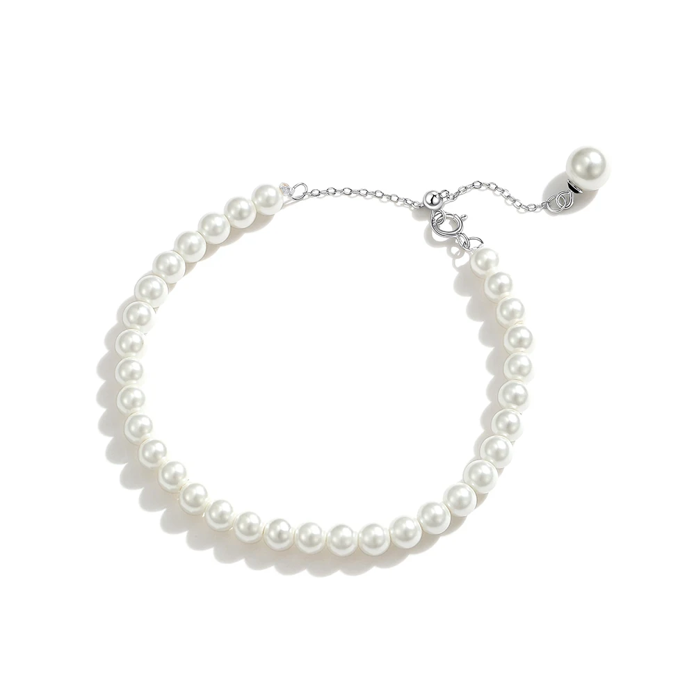 LEKANI Real 925 Sterling Silver Shell Pearl Bracelet Beads Anniversary Gift For Girlfriend Vintage Fine Jewelry For Woman