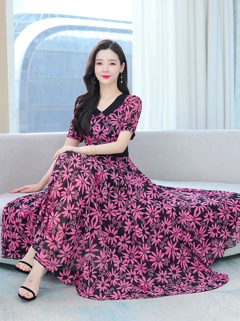 Floral Elegant Chiffon Long Dress Summer Women Clothing 2023 Party Fashion  Vintage Boho Evening Maxi Dresses Tunics Beach Prom - AliExpress