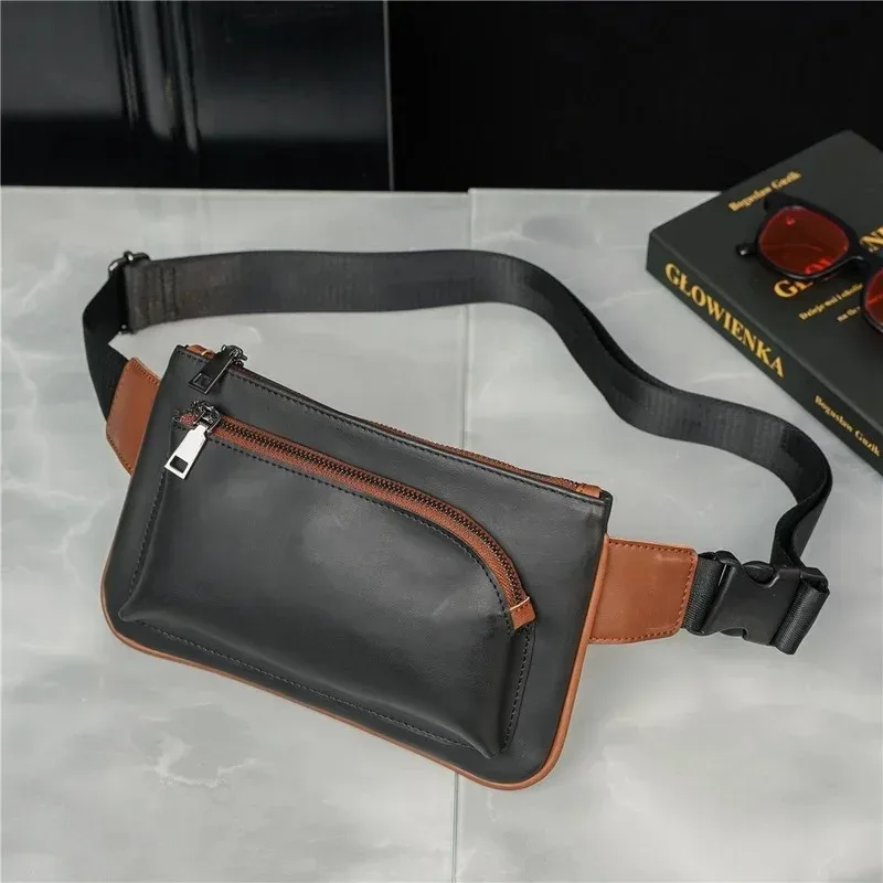 Street Fashion Chest Bag Men Waist Bag Crossbody Shoulder Bags Men Chest Bag Mobile Phone Bag PU Leather Men's Chest Bags 2024