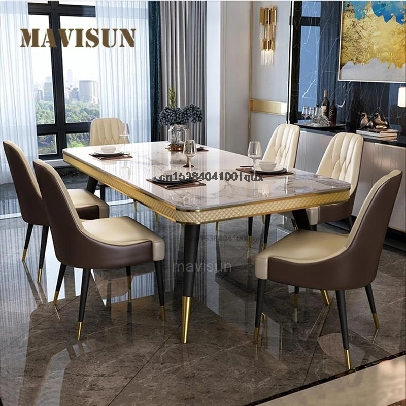 Light Luxury Dining Room Table Kitchen Furniture Marble Tabletop Home Furniture Rectangle Table Sets