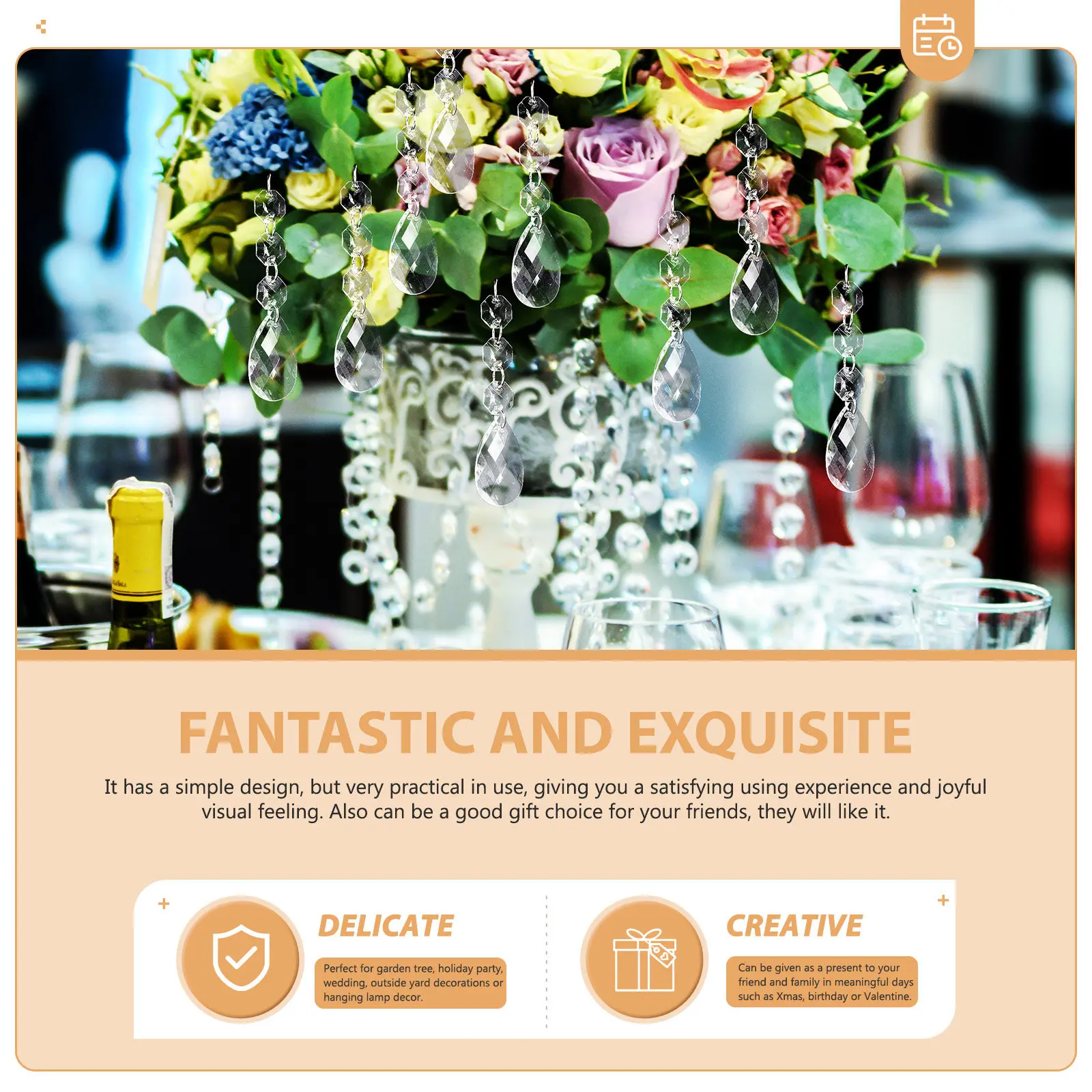 

10Pcs Crystal Chandelier Pendant Acrylic Hanging Decor Creative Wedding Garden Light Ornament for Living Room Car Auto