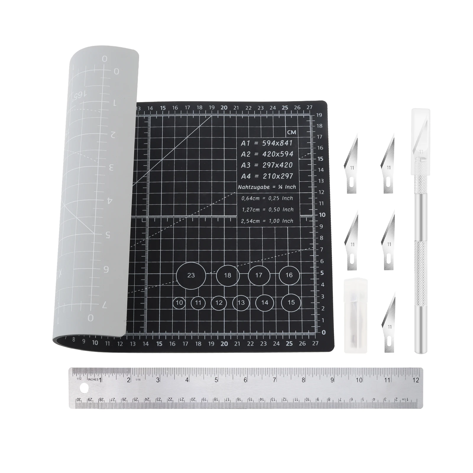 

Self Healing A4 PVC Cutting Mat Set for Crafting Sewing Patch Working Carving Tool Stainless Steel Cork Ruler Fabric Cutter Kit