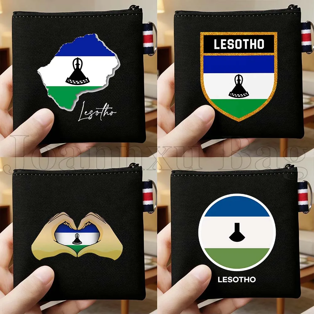 

Холщовая сумка-кошелек для ключей и монет с картой и флагом Лесото, маленькая квадратная хлопковая сумка для хранения, картхолдер, чехол для карт