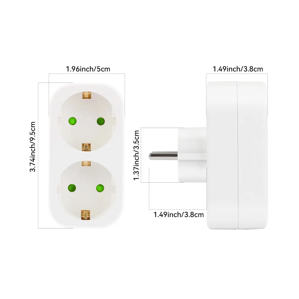 2 Schuko, EU Plug, Multi-outlet, Extension Socket, 250V, 16A, CE Certification, Standard Grounding for EU, Home, Kitchen, Bedroo