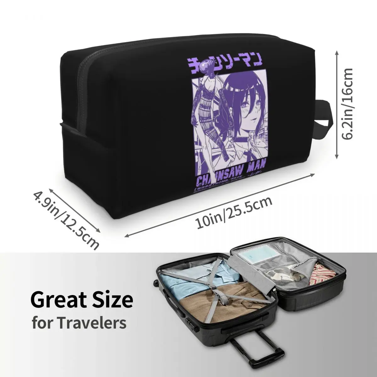 Anime Chainsaw Man Reze Makeup Bag Cosmetic Organizer Storage Dopp Kit Toiletry Cosmetic Bag for Women Beauty Travel