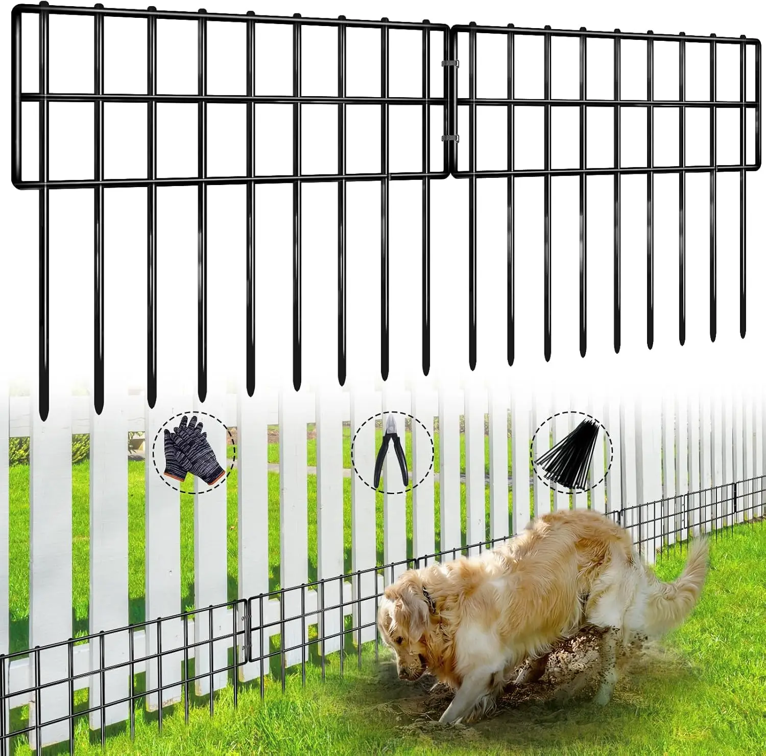 

42.5ft x 13in No Dig Garden Fence, 30 Panels Rustproof Metal Barrier for Dogs, Anti Digging Ground Defense