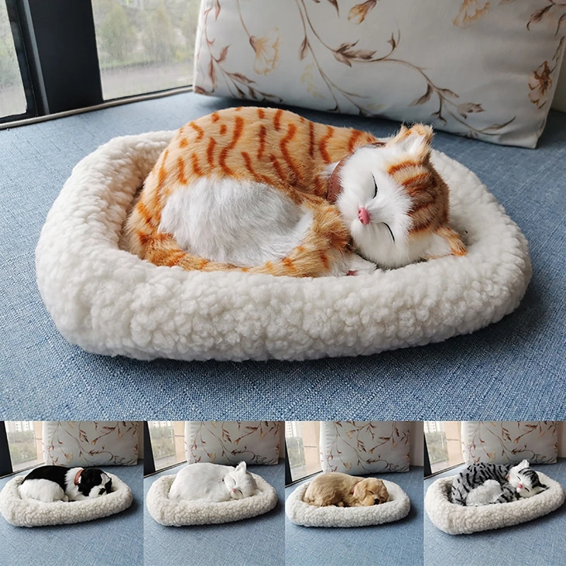 

Plush Breathing for Cat Furry Dog with Mat Realistic Stuffed Animals Plush Toy Model for Creative Simulation Lovely Cats