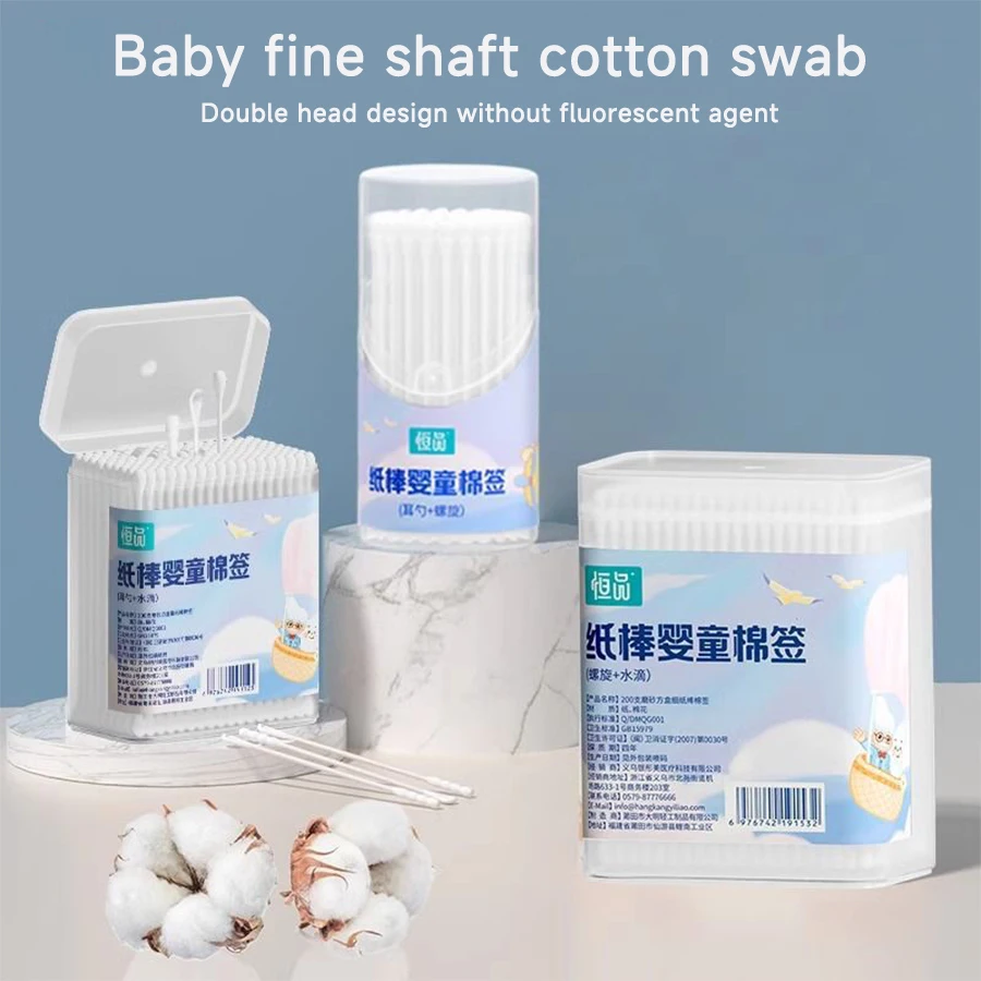 100/200pcs Baby Cotton Swabs Disposable Spiral Ear Scoop Head Ear And Nose Multifunctional Cleaning Stick Daily Cleaning Care