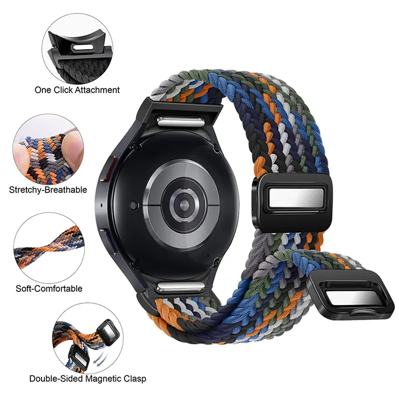 

No Gaps Sport Band for Samsung Galaxy Watch 7 6 4 classic/5 pro 47mm 44mm 40mm Braided Solo Loop Band with Magnetic Bracelet