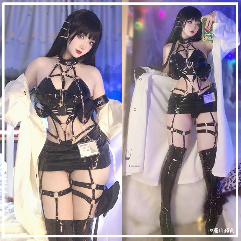 Anime Game Cosplay NIKKE：The Goddess of Victory Mihara Sexy Black Leather Uniform Halloween Costumes Coat Bikini Skirt Underwear