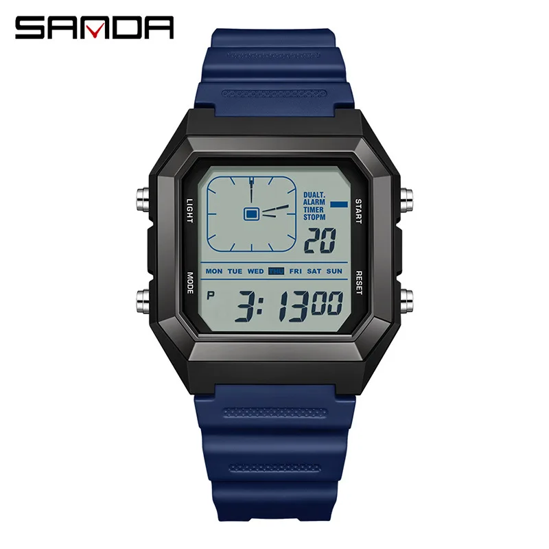 SANDA New 6307Multi functional Electronic Watch Men's 5ATM Waterproof, Shockproof, and Fall proof Fashionable Square Youth Watch
