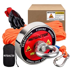 500LB/700/1100LB Salvage Magnet World Large Neodymium N52 Magnets Magnet Strong Fishing Magnet with 15M Rope Gloves Bag