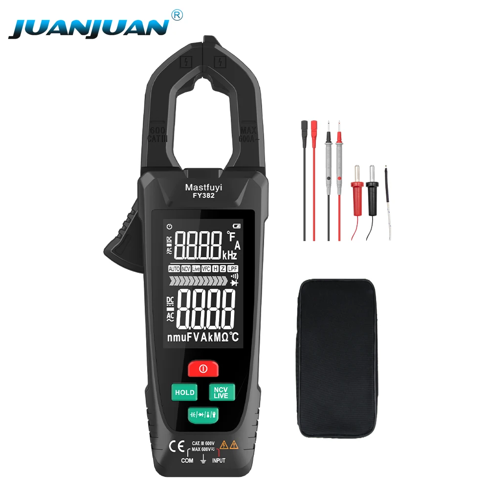 FY382 True RMS Capacitance NCV Ohm Hz Tester 9999 Counts DC/AC Current Detector Professional Multimeter Digital Clamp Meter