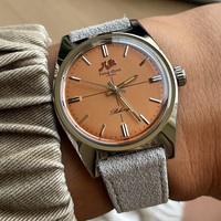 36mm Merkur Watches Vintages CLASSIC CROSS LINE DIAL Original Design Handwind Mechanical Watch for Men Salmon Relogio Masculino