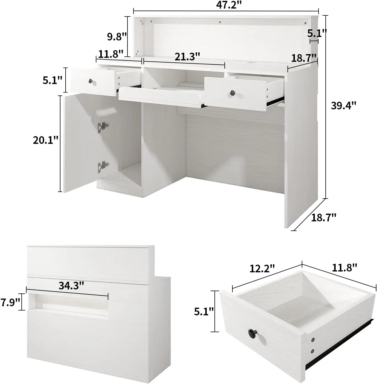 Reception Desk with LED Lights and Power Outlets, Retail Counter Reception Counter Table with Drawers, for Salon Lobby Checkout