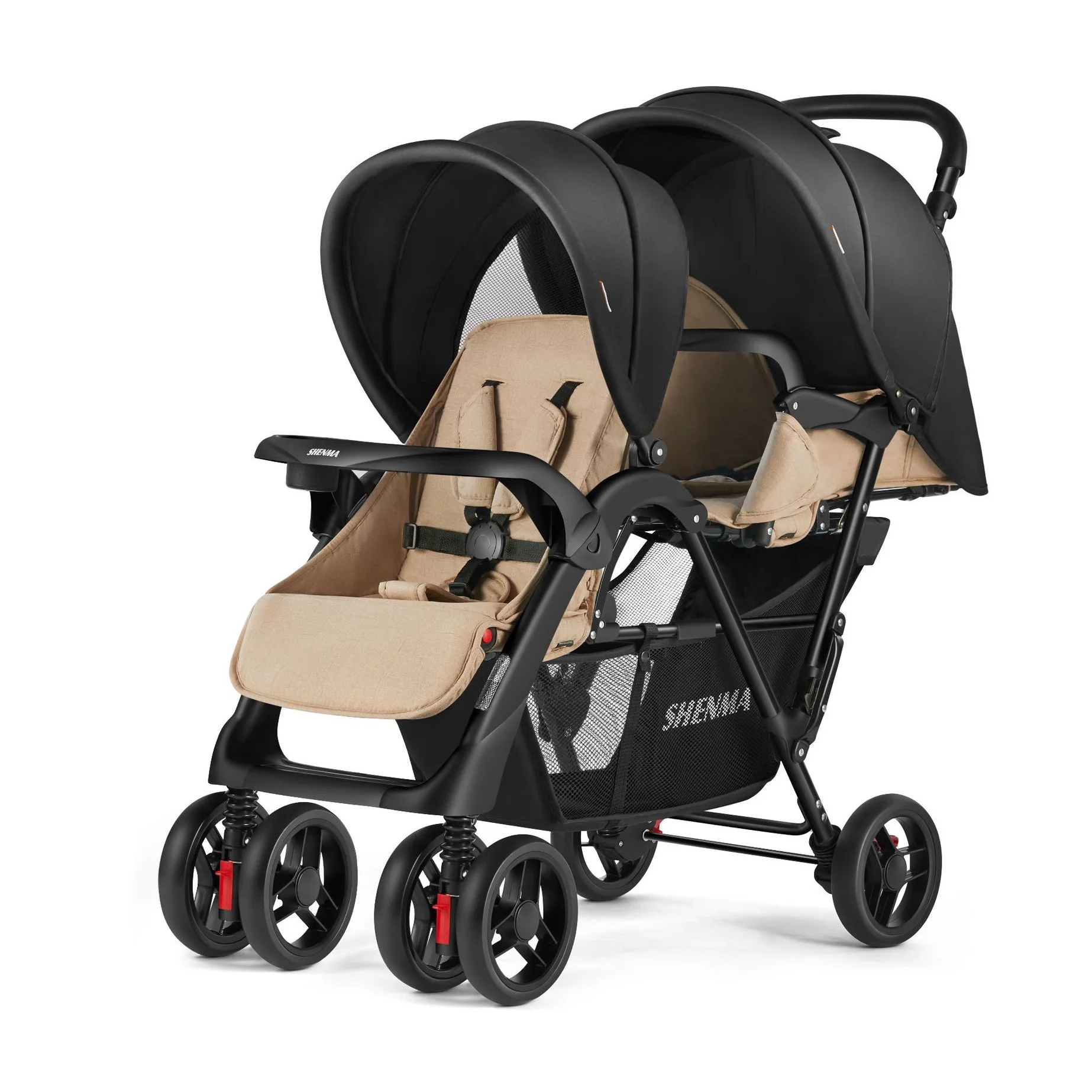 

Lightweight Foldable Twin Children's Stroller Double Pram Baby Walkers with Sit-Lie down Options High Landscape View