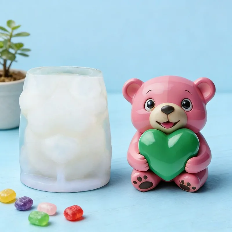 Lächelnder Bär Umarmungen Liebe Silikonform DIY Niedlicher Bär Kerze Gips Handwerk Zement Seifenform Valentinstag Geschenk Heimdekoration