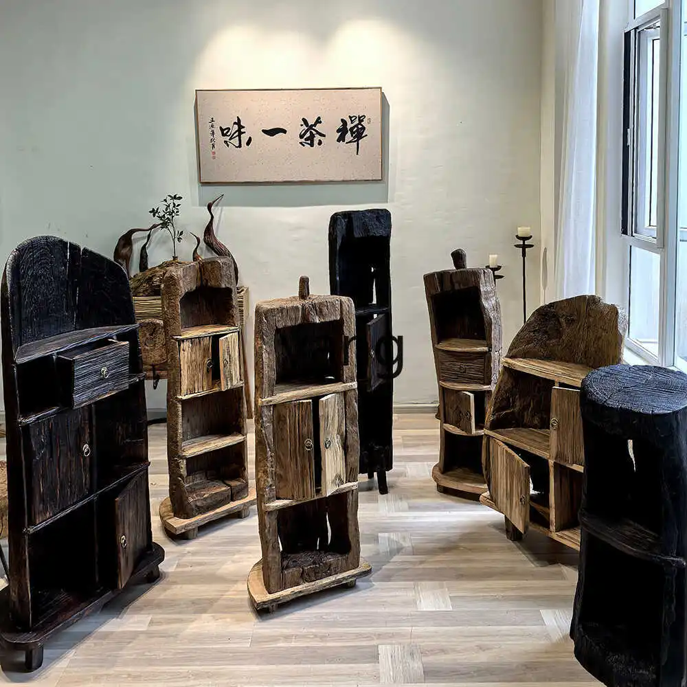 LTT solid wood floor-to-ceiling tea room household pastoral partition bookshelf tea and red wine