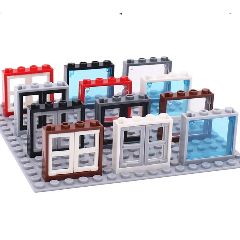 MOC Bricks 60594 60608 60608 Window1x4x3 with Glass Pane DIY Intelligence Building Block Compatible Assembles Particles My City