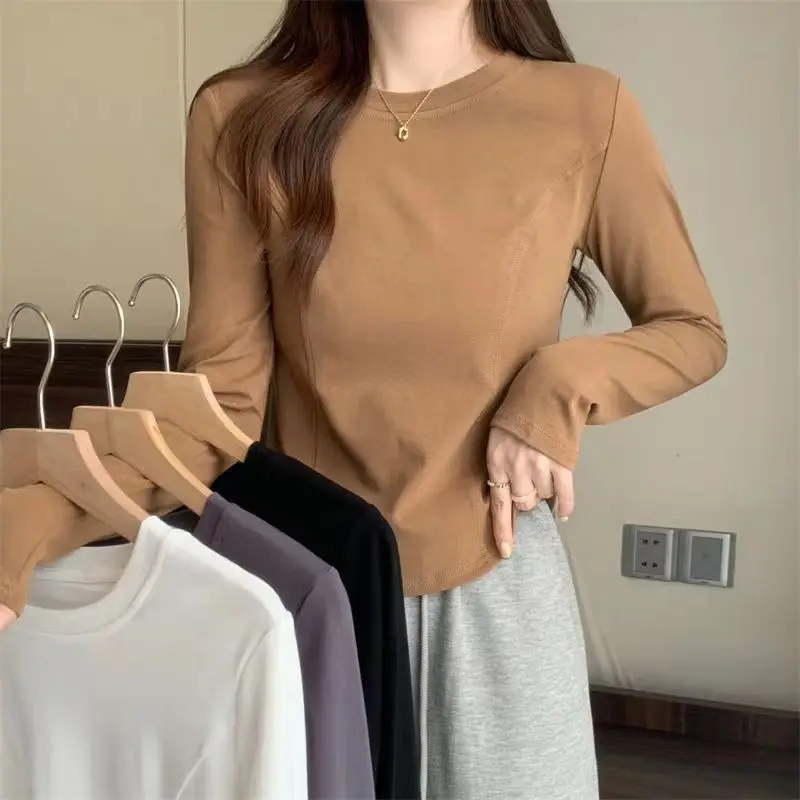Autumn New Japanese and Korean Casual Long Sleeve Slim Fit Round Neck Underlay T-shirt