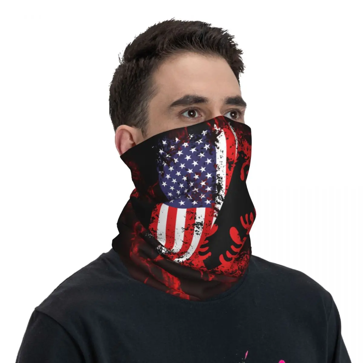 Patriotic Albanian Eagle Bandana Neck Cover Motocross Face Scarf Cycling Scarf Hiking Unisex Adult Winter