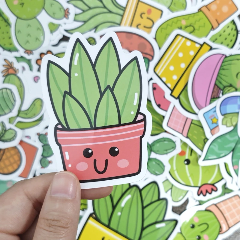 50 Uds. De pegatinas de grafiti de plantas de Cactus de dibujos animados, etiquetas Kawaii DIY, pegatinas de plantas verdes para niños, juguetes, regalos, diario, casco de coche, guitarra