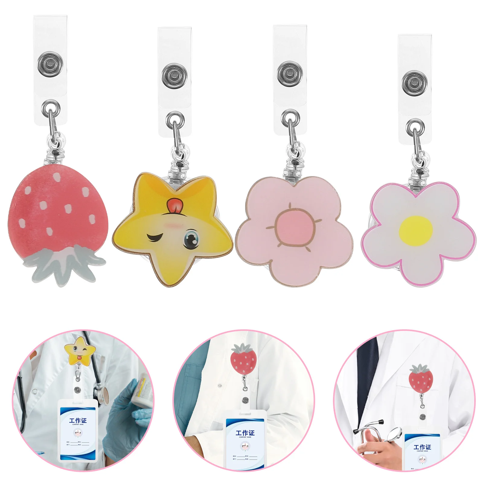 4Pcs Acrylic Badge Holders Retractable Id Tag Clips Portable Wear-Resistant Badge Buckles Employee Card Holder Chest Card Clips