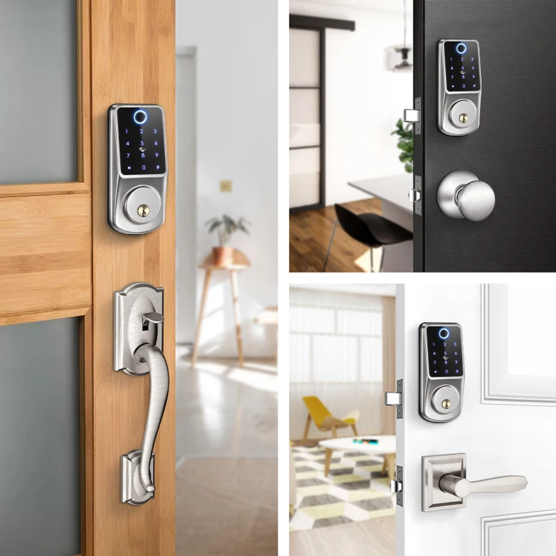 Tuya APP WIFI Automatic Electronic Keyless Deadbolt Smart Door Lock With Digital Fingerprint IC Card Mechanical Key Home