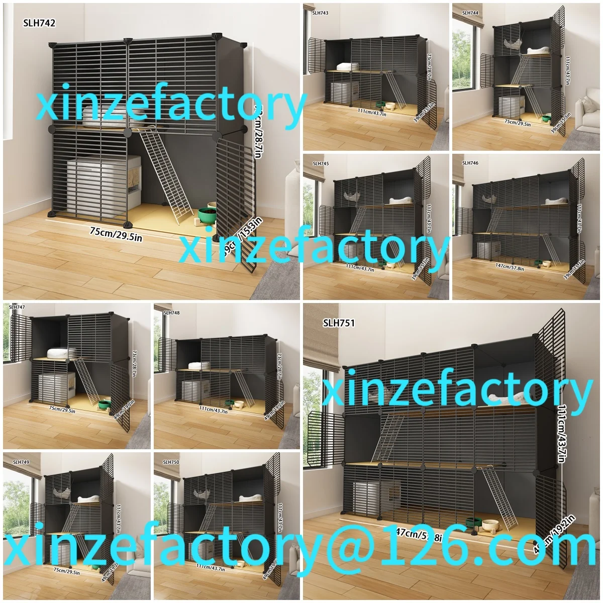 Customizable  Household Indoor Free Assembly  House Cat Villa Empty Cage