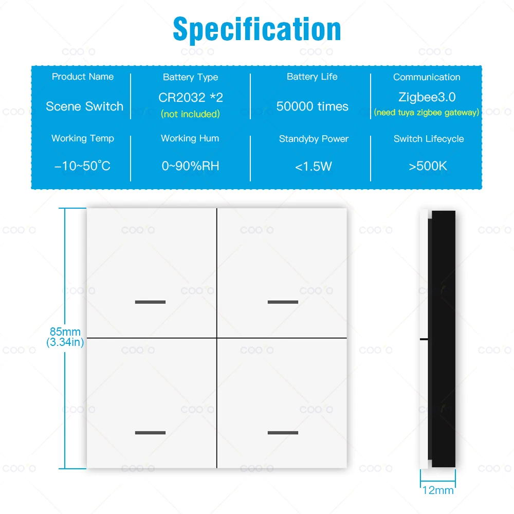 Tuya Zigbee Smart Scene Switch Button 4 Gang Wireless Wall Push Button Switch Controller Smart Home Automation Scenario Switch