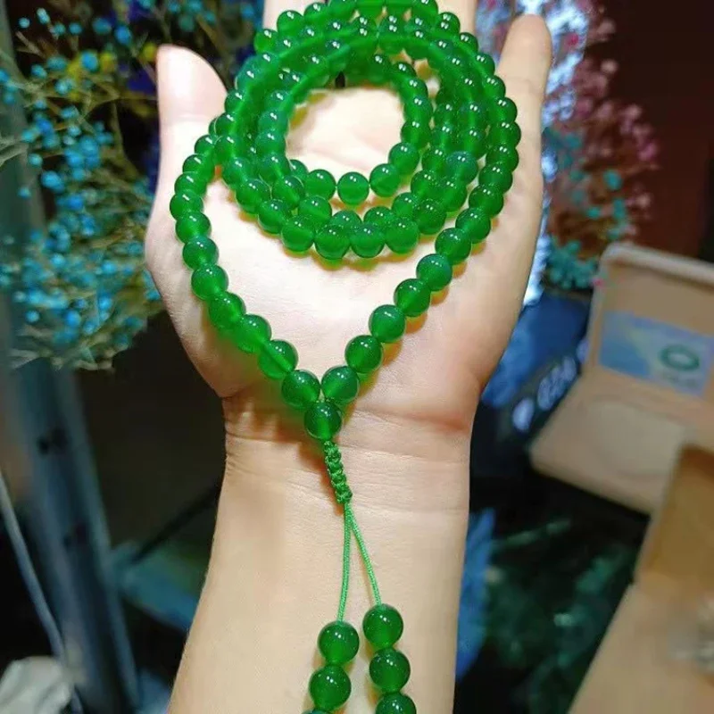 

108 Buddha beads bracelet, high-ice emperor green chalcedony bracelet, high-end jadeite jade multi-circle bracelet.