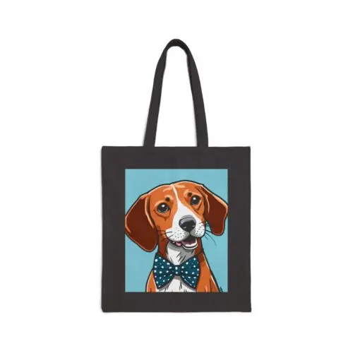 Sindax Cotton Canvas Tote Bag Beagle Wearing Bowtie Comic Book Style Design 2