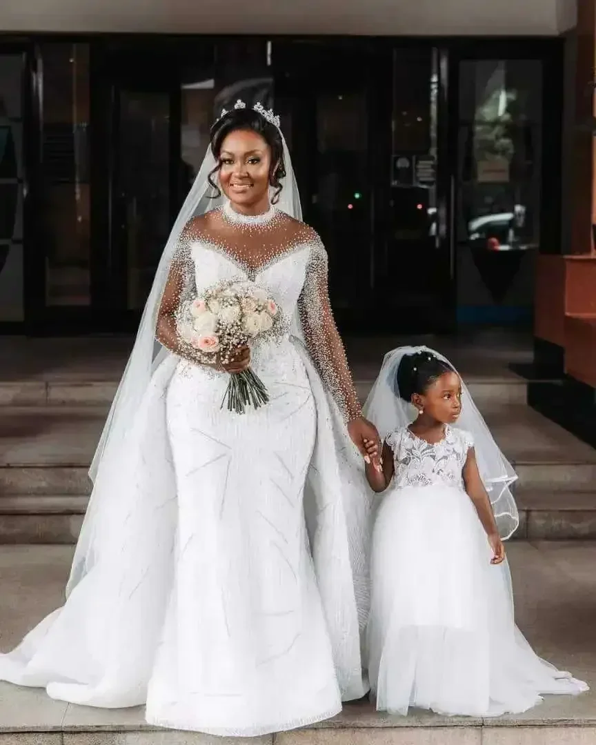 Customized New Fashion African Mermaid Long Sleeve Lace Customization Custom Made Bridal Bride Wedding Dress