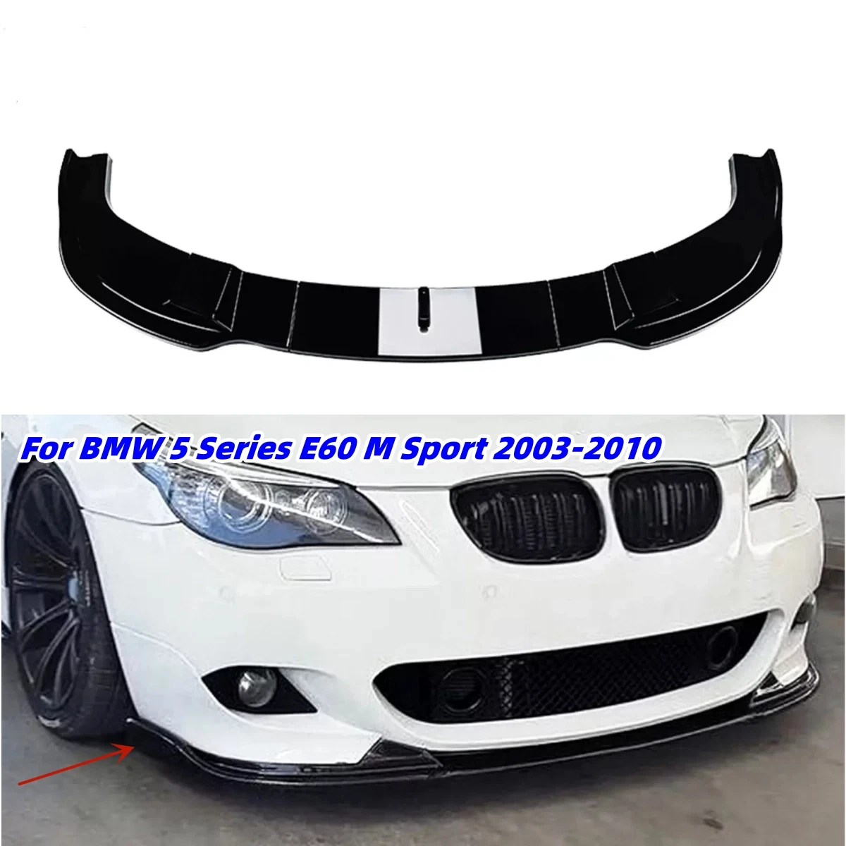 

For BMW 5 Series E60 E61 M-Sport 2004 2005 2006-2010 3Pcs Car Front Bumper Splitter Lip ABS Diffuser Spoiler Guard Tuning
