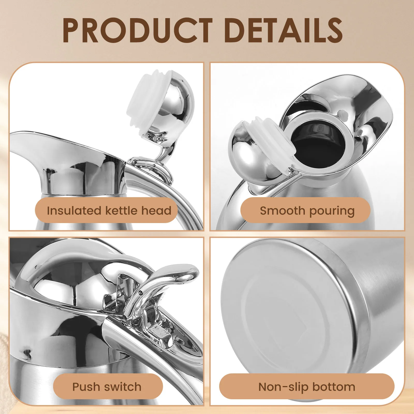 Kitchen Thermal Kettle 2000ml Stainless Steel Coffee Jug Large Capacity Insulated Coffee Carafe Household Flask Water Bottle view 3