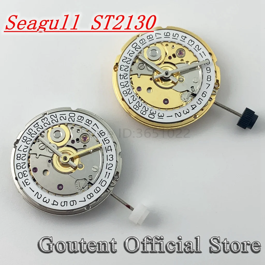 Goutent Silver Golden Brand-New Seagull ST2130 Automatic Mechanical Movement 28800 bhp Clone 2824-2 Date Display