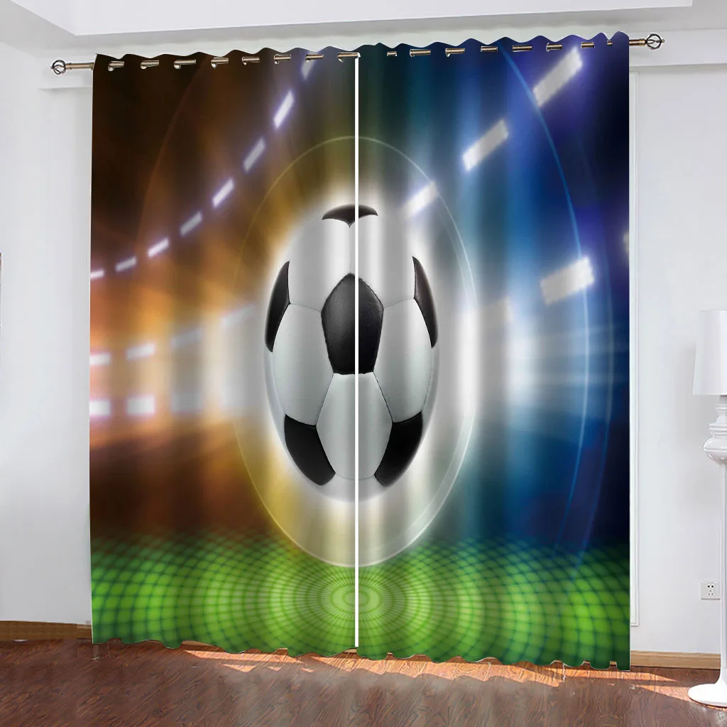 HUANZHUANG Bedroom Curtains Creative Football Stadium Rod Pocket Wooden Door Printed Living Room Curtain For Home Decor Treatmen