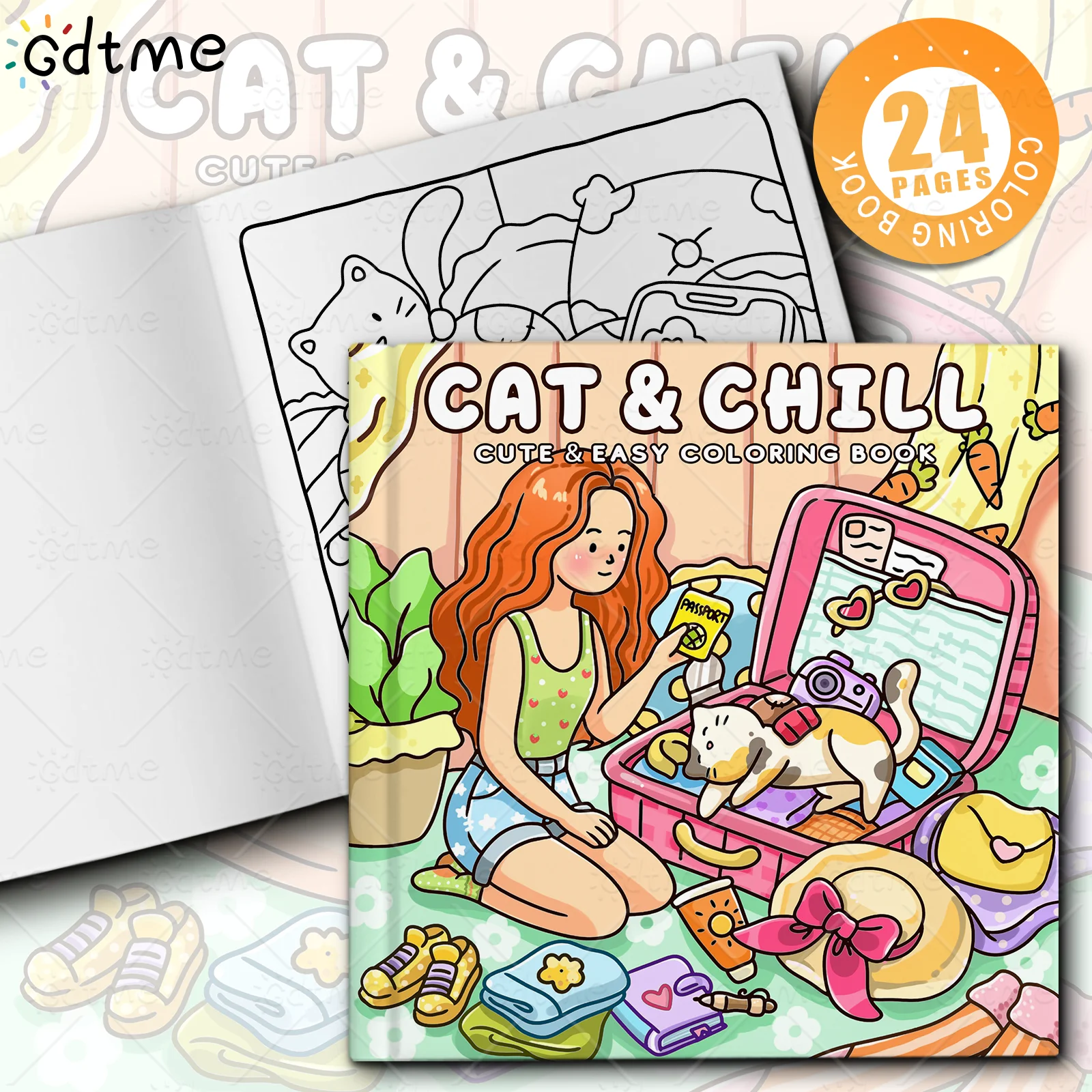 Cat & Chill Cute Easy Coloring Book For Adults Stress Relief Drawing Book Perfect Gift for Party and Birthday & Christmas