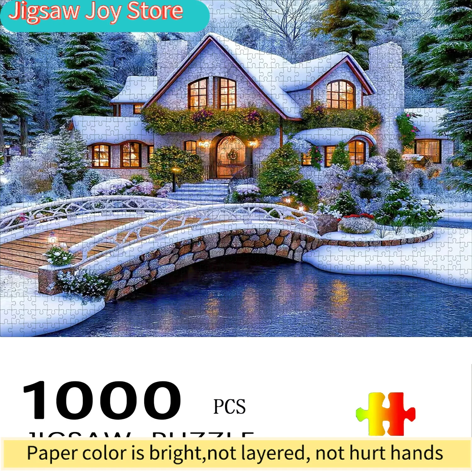 1000pcs Winter Snow Scene Puzzle | Challenging Large Puzzle for and Families, Exquisite Design, Portable Cardboard Box, Ideal