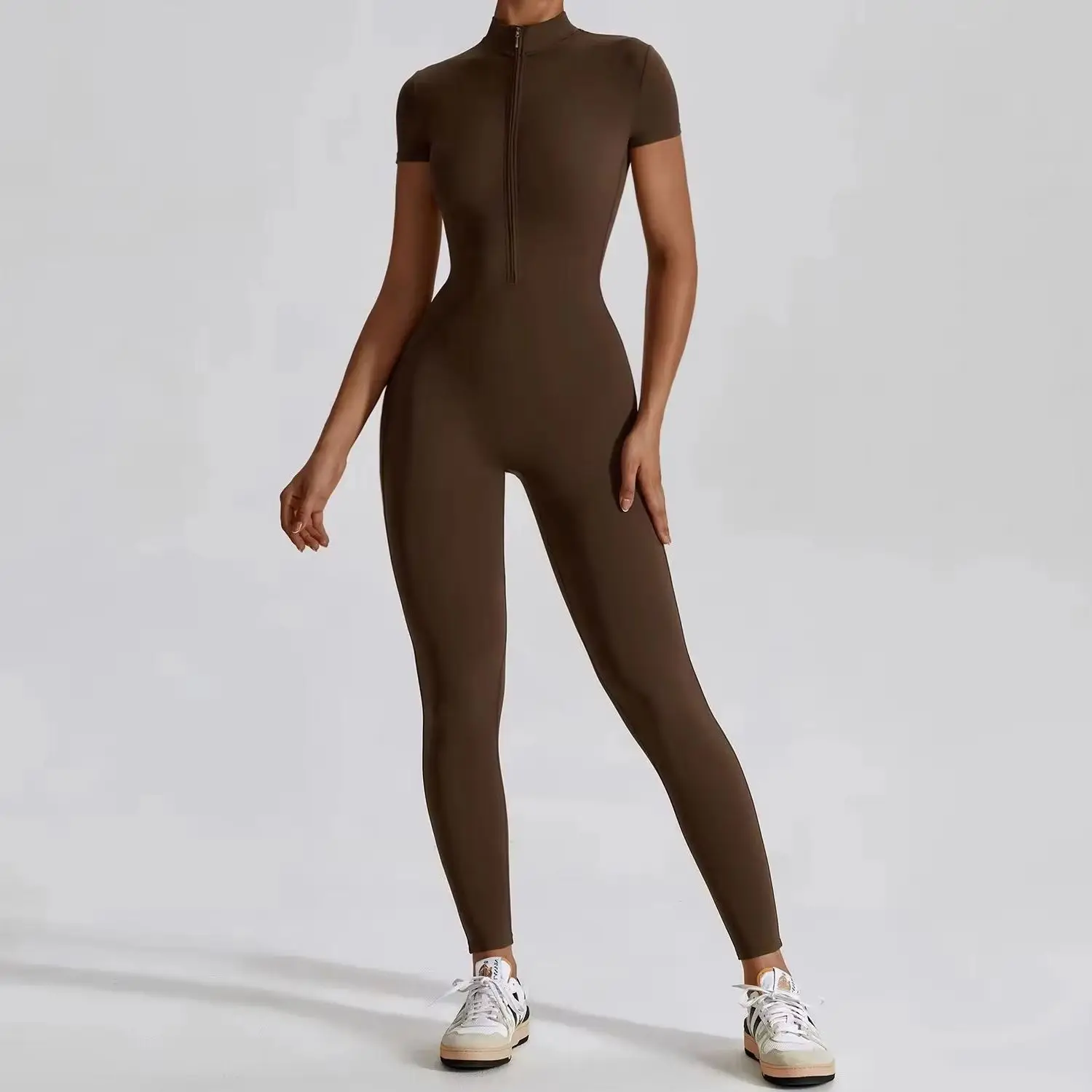 Women Yoga Set Sexy Shockproof Jumpsuits Suit Zipper Short Sleeve Gym Push Up Workout Clothes Fitness Bodysuit Gym Sportswear