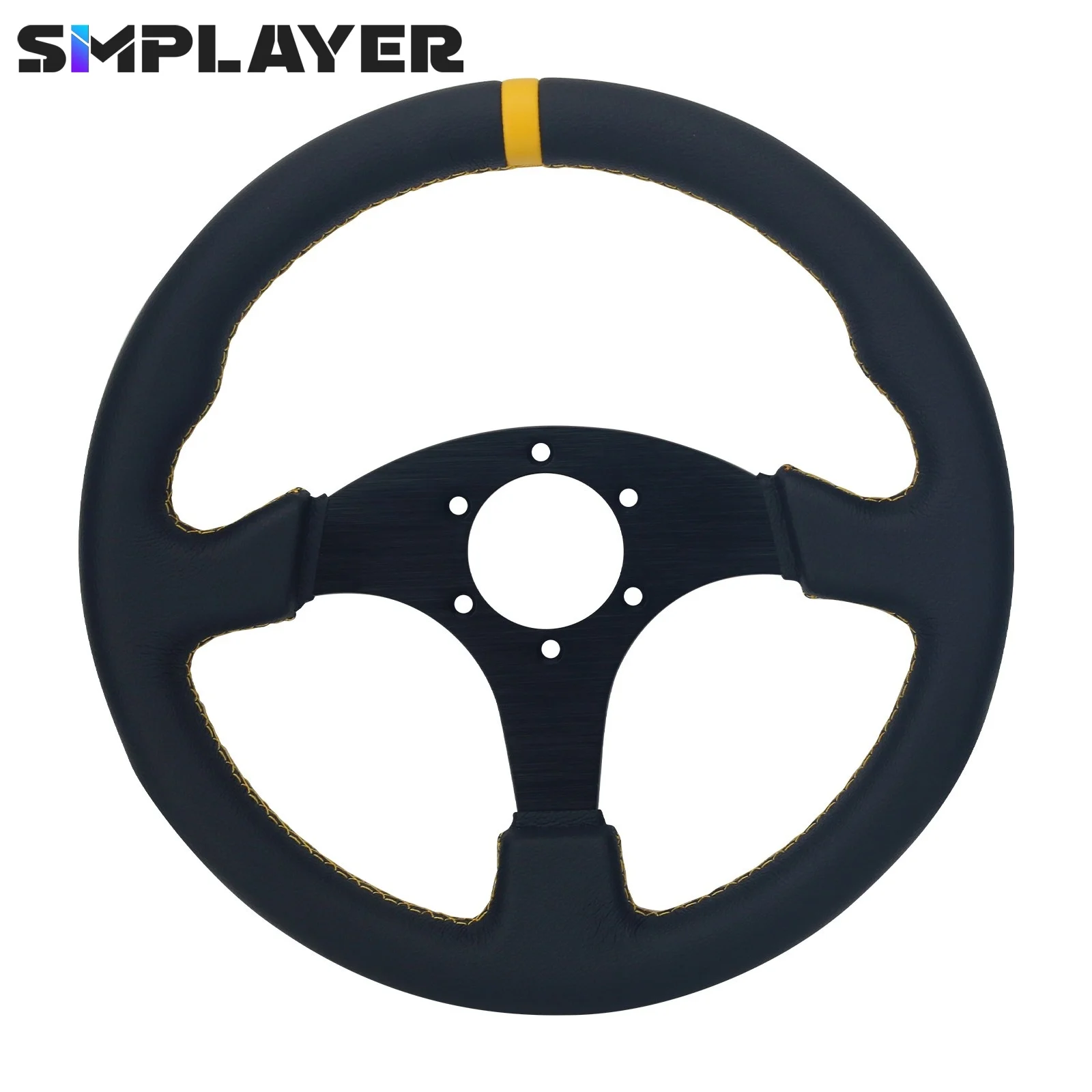 

Simplayer 13" Universal Steering Wheel Racing Wheel Matte Suede + Yellow Stripe for OMP Modification