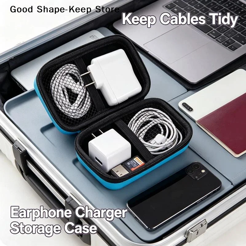 Hard EVA Shockproof Earphone Storage Bag with Inner Mesh Pocket Portable Protective Case for Earbuds Cables Small Electronics