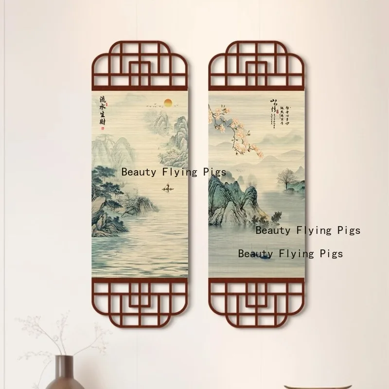 1pc Chinese Landscape Bamboo Curtain Painting Bamboo Woven Hanging Painting Home Decoration Housewarming Gift Wall Decoration