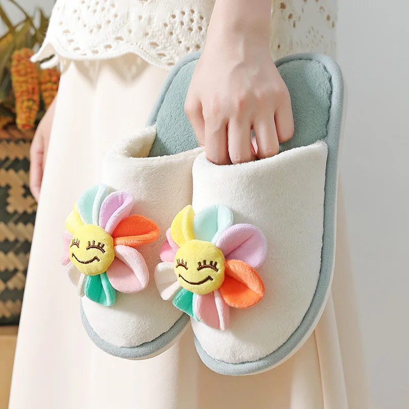 2026 Winter New Arrival Sunflower Slippers For Women House Slippers Falt Flip Flops for Indoor Home Non-Slip Cotton Slipper