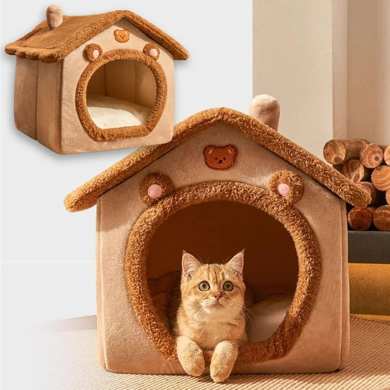 Foldable Pet House Removable Washable Cat Bed Indoor Warm Dog with Pet Bed House Cushion Suitable for Small Medium Large Pets