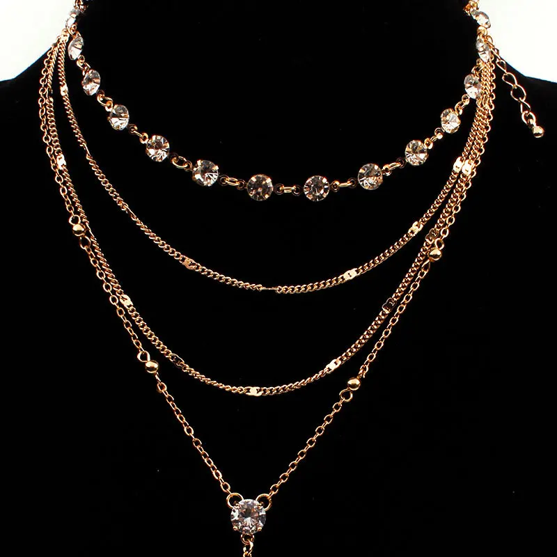 Premium Rhinestone Y Shape Choker and Long Tassel Necklace Set 2 Pieces Elegant Layered Design for Women Standard Length Silver