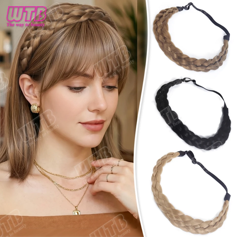 Braided Hairband Wig Synthetic Wig Adjustable Elasticity Braided Hairband Wig Suitable for Women's Daily Wear and Holiday Events